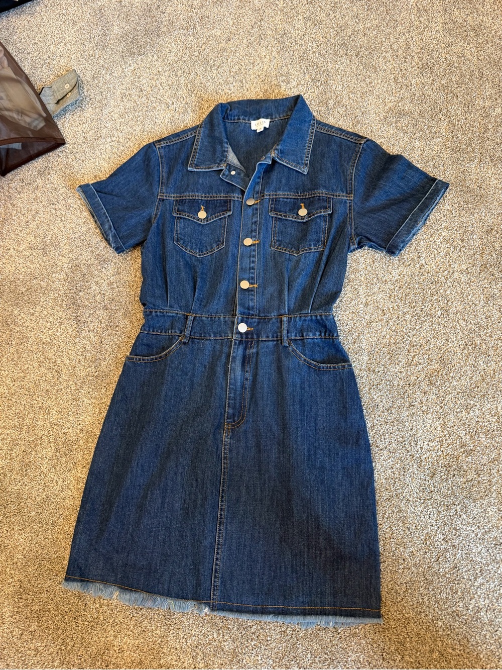 Le Lis Short-Sleeve Dark Blue Denim Dress